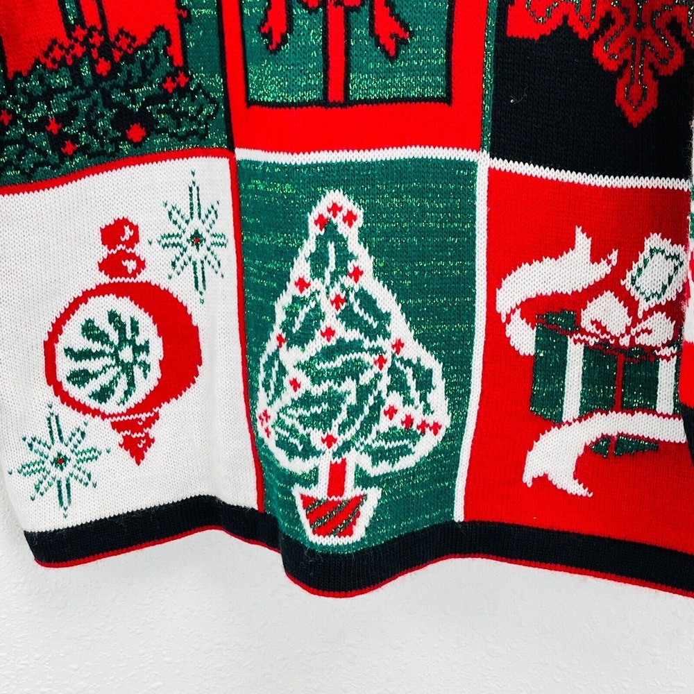Vtg Womens M Nutcracker Christmas Tunic‎ Sweater Black Green Glitter Red White - Picture 3 of 7